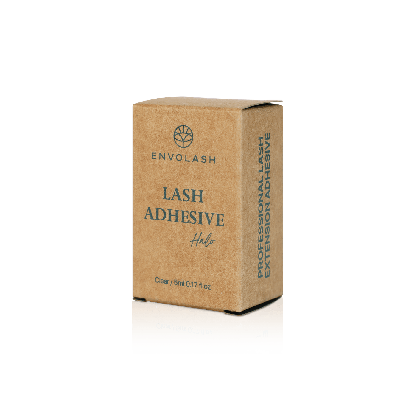The image shows the packaging of Halo Lash Extension Adhesive, crafted from recycled cardboard to emphasize its eco-friendly approach.